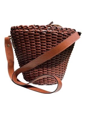 Menotti Firenze Vera Pella Woven Boho Leather Bucket Crossbody Shoulder Bag